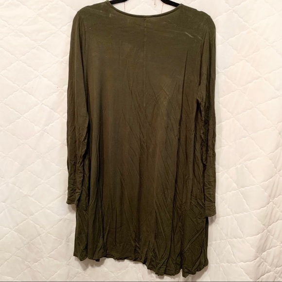 Long Sleeve Olive Green Piko Dress with Pockets - Picture 2 of 2